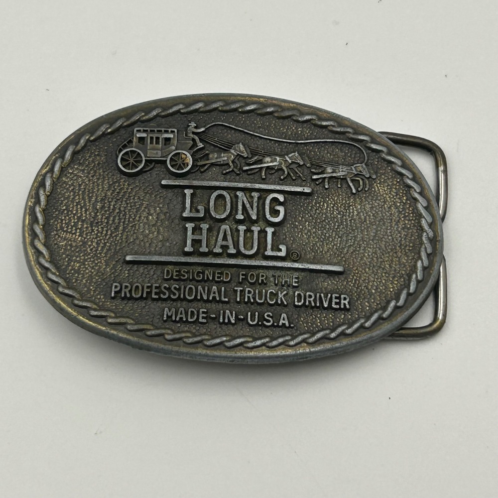80s Long Haul Belt Buckle Mens OS Bronze VTG Stagecoach Trucker Americana USA